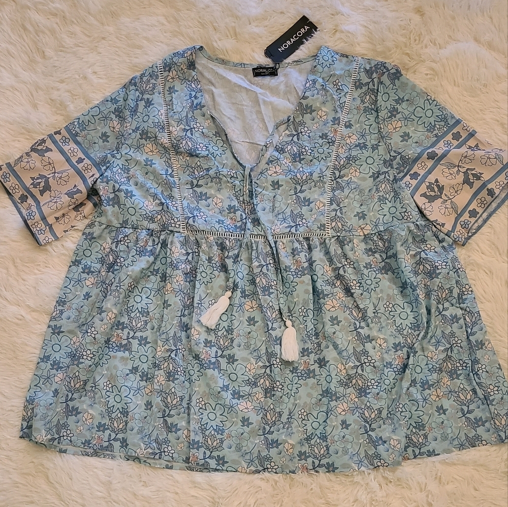 NWT NORACORA Women's Boho Style Blue 3XL Blouse‎